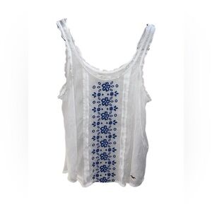Hollister White Tank Top with Blue Floral Design